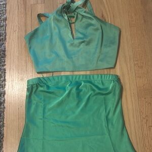 Green Mini Skirt Set for Casual Resort Wear